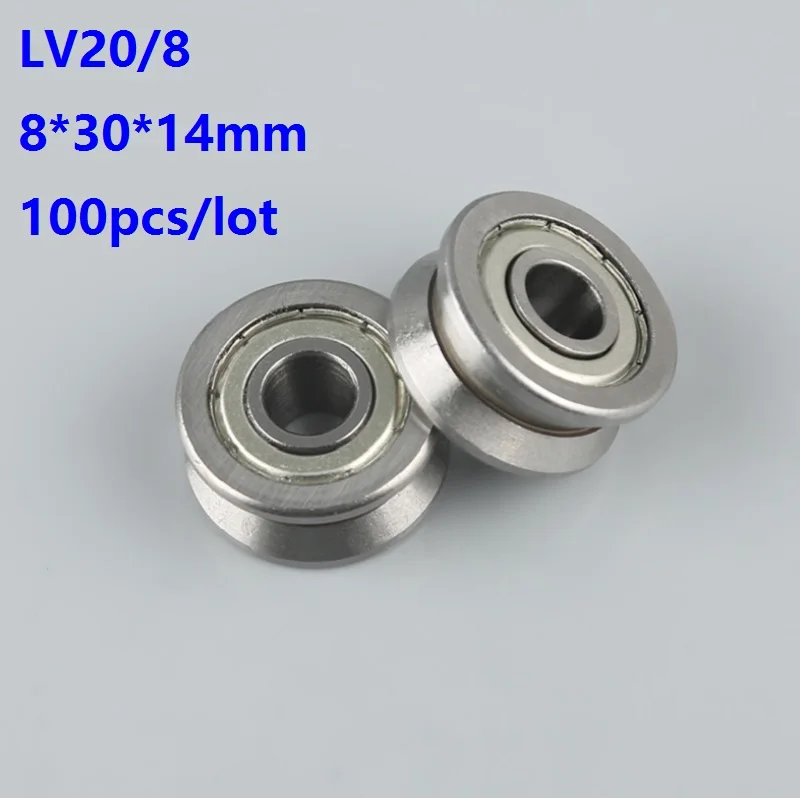 100tk/palju LV20/8 8x30x14 mm V soone track roller juhend laagri Laser Cutting Machine Rull Rööpmestik jaoks CNC 8*30*14mm