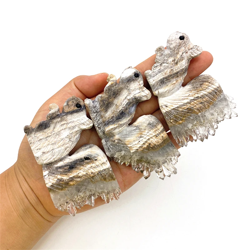 Armas Loomulik Crystal Clear Quartz Crystal Klastri Orav Käsitsi Nikerdatud Kuju Healing Home Decor Loomade Kujukeste
