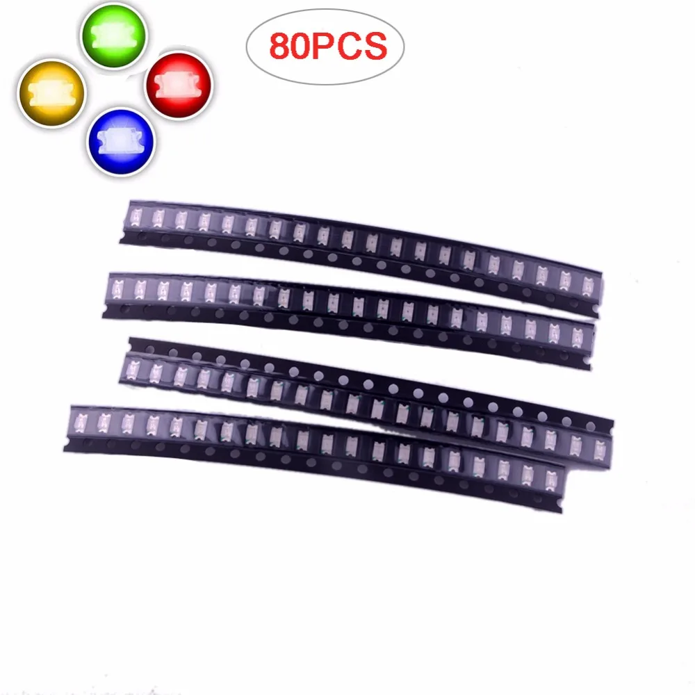 RCmall 80pcs SMD 1206 LED Diood Valik Kit Ultra Ere Punane Roheline Sinine Kollane Iga 20pcs
