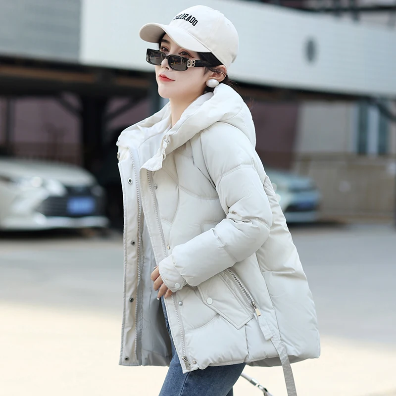 Korea Fashion Naiste Parkad Soe Paksenema Mood Mantel Liiga Talve Vabaaja Jope Streetwear Naine Kapuutsiga Mantel 2023